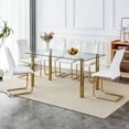 thumbnail image 6 of JHOOTUUO 1 table with 6 chairs  transparent tempered glass tabletop  thickness of 0.3 feet  golden metal legs  paired with plastic armless crystal chair  gold-plated metal legs. T-003 TW-, 6 of 27
