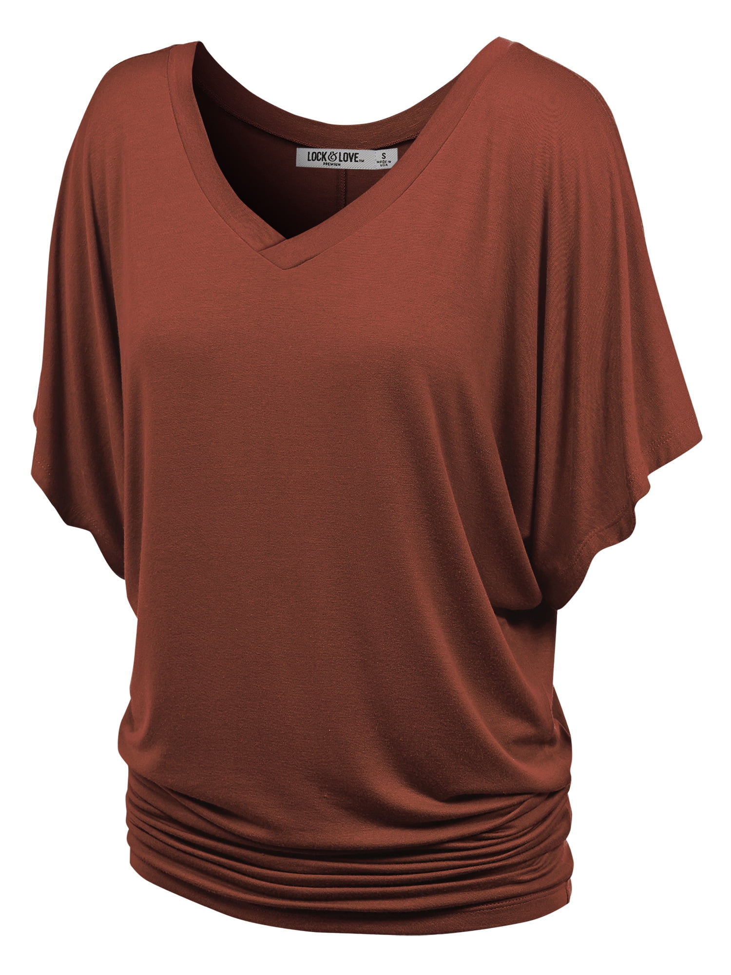 Made by Johnny Women's VNeck Short Sleeve Dolman Top XL RUST