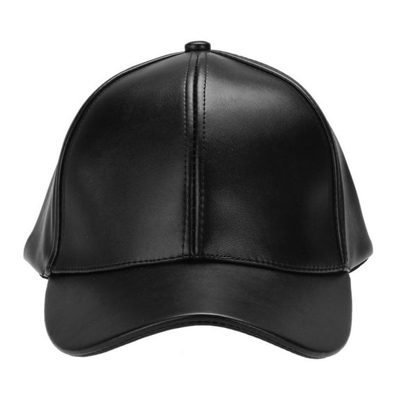 Unisex Leather Baseball Cap Outdoor Sport Adjustable Hat (Black)