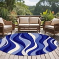 thumbnail image 4 of Blue Moire Round Area Rug 5Ft Washable Circle Rugs for Living Room Bedroom, Classic Modern Abstract Art Elegant Non-Slip Carpet Floor Mats Indoor Outdoor Carpet Runner Aesthetic Home Decor, 4 of 8