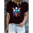 thumbnail image 1 of Camiseta De Verano Para Mujer, Moda Informal, Ropa Cómoda, Camisetas De Manga Corta MSimple Baseball Ice Cream Pattern Print T-shirt, Short Sleeve Crew Neck Casual Top For Summer & Spring, Women's C, 1 of 6