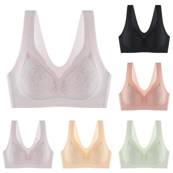 Rvasteizo Plus Size Womens Bras Wireless Breathable Soft Support Lace Racerback Thin,L