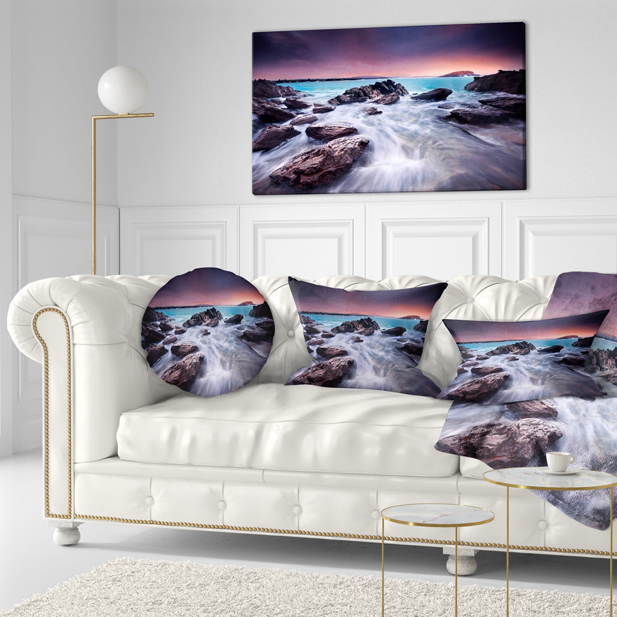 Designart 12" x 20" Multi-color Sea Shore Polyester Throw Pillow