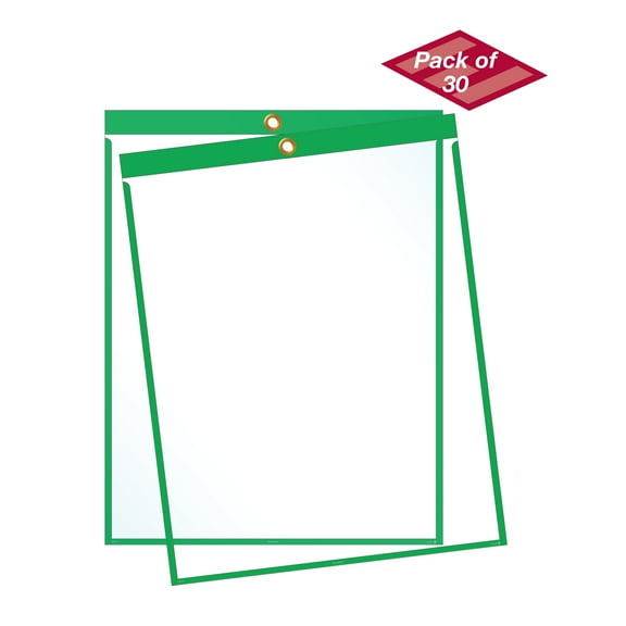 Green Job Ticket Holders - 9"x12" - Pack of 30 - Top-loading includes eyelet for hanging - Made in USA