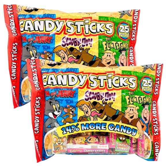 25 Candy Sticks Party Favors - Individually Wrapped Assorted Characters (2 Pack) - Kids Treats & Goody Bag Fillers