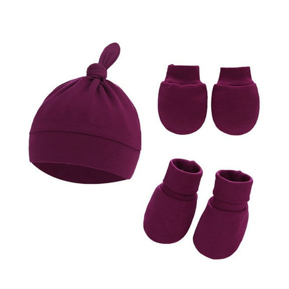Baby Boy Girls Hat and Mitten Set Knot Baby Beanie for Boys Newborn Hat Winter Infant Caps Gloves Foot Cover Sets 0-6 Months