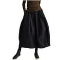 thumbnail image 6 of Mrat Pleated Skirts for Women Women's Black Elastic Waist A-line Long Bubble Skirt Skirt Lantern Skirt with Pockets Aline Skirts for Women S-69 Black XL, 6 of 9