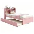 thumbnail image 7 of UHOMEPRO Twin Trundle Bed Frame with Storage and Bookcase Headboard, Pink Twin Bed with Trundle for Kids, Twin Bed Frame for Boys Girls, No Box Spring Needed, 7 of 7