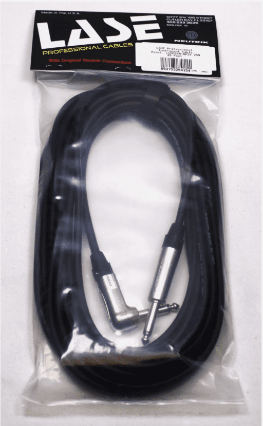 LASE 25 Ft Instrument Cable w/NEUTRIK NP2X & NP2RX 1/4" Right Angle Cable Nickel