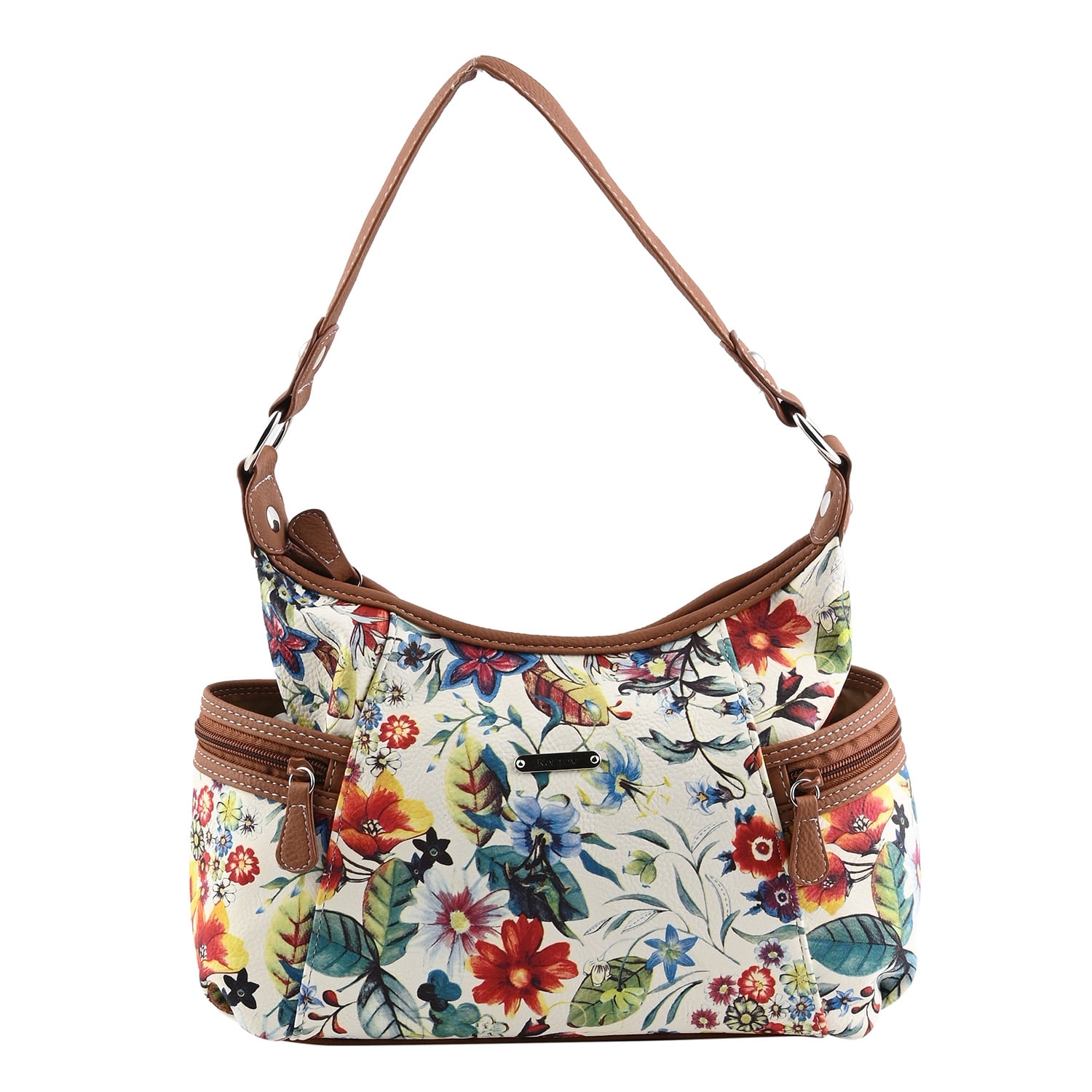 White Faux Leather Floral Pattern Hobo Bag Comfortable Multi ...