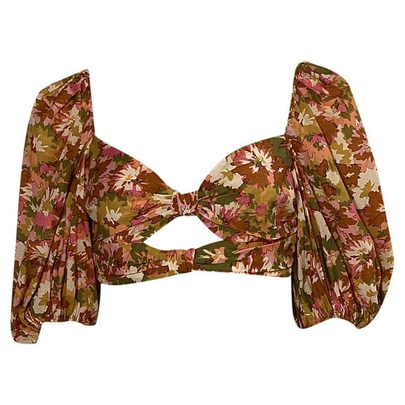 Pre-Owned Zimmermann Violet Floral-Print Cropped Top in Multicolor Cotton