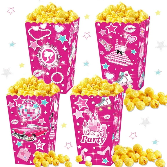 Hot Pink Princess Party Popcorn Box of 12 - Castle Star Double-sided Design Girly Dream Theme Snack Box Set