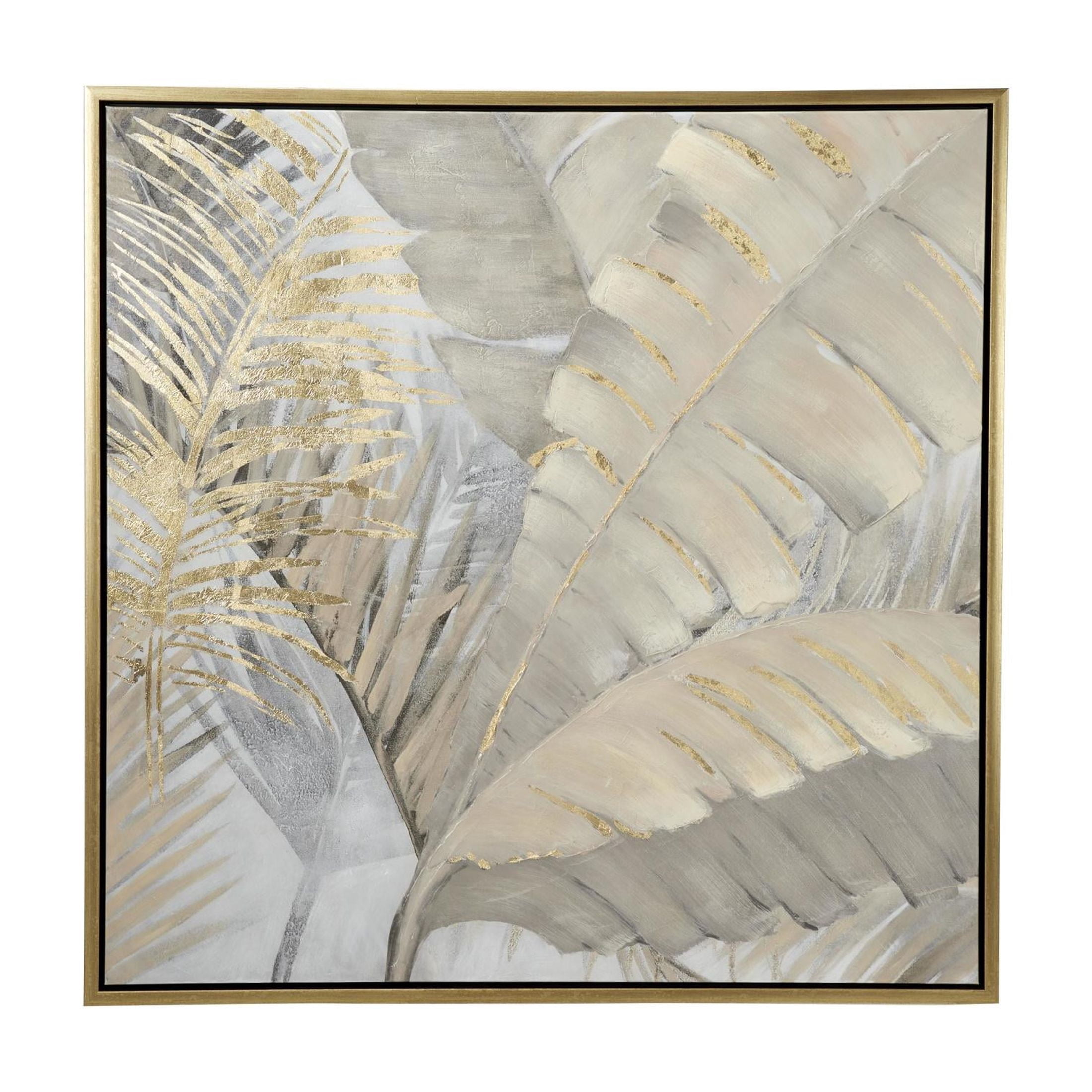 40" x 40" Metallic Layered Leaf Palm Tree Framed Wall Art with Gold Foil Accents, by CosmoLiving by Cosmopolitan
