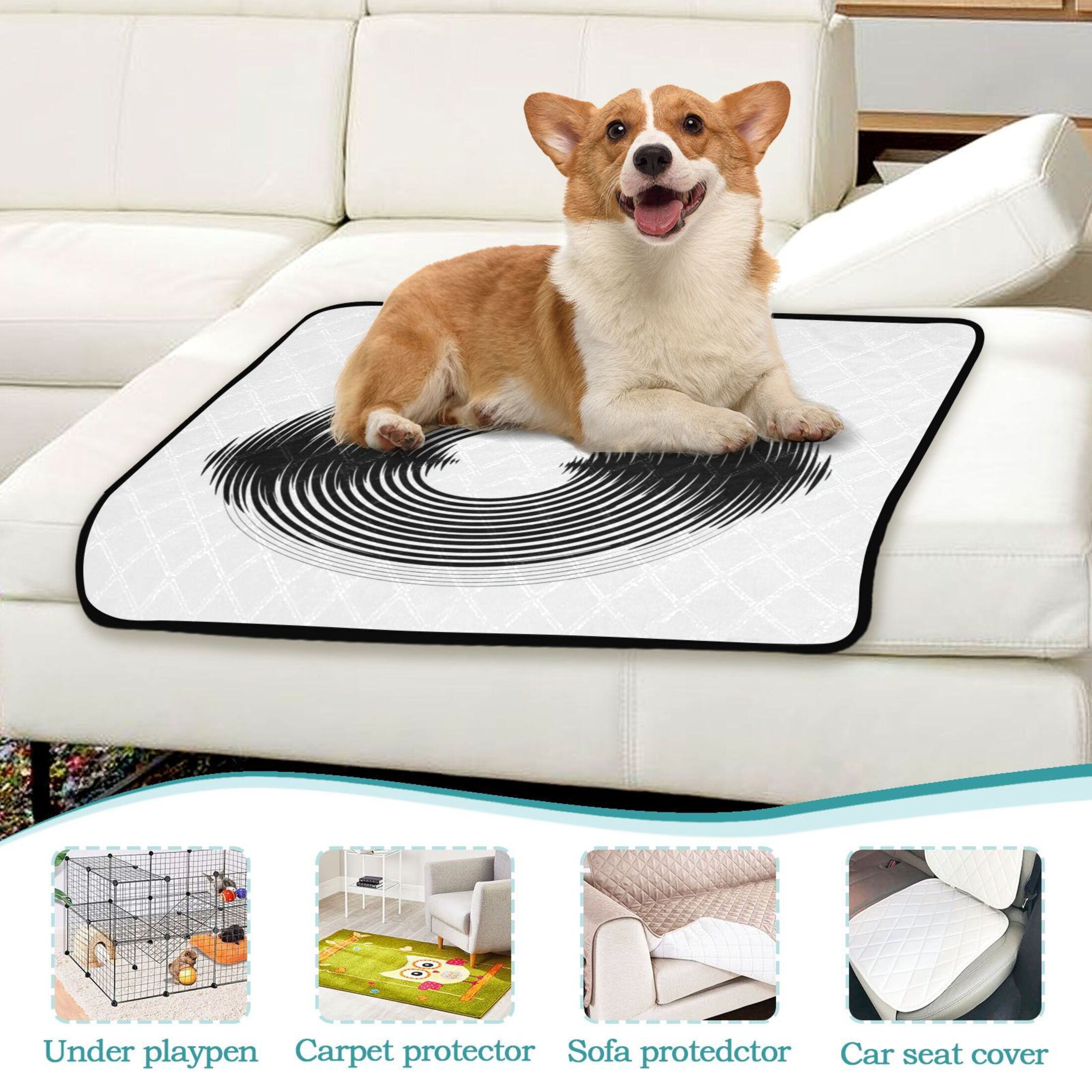IAUYY Washable Pee Pads for Dogs Smallx3 Absorbent and Leak-Proof Non-Slip Reusable Puppy Pee Pads for Dogs Applicable to Playpen Potty Crate Black and White Circular Art