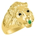 thumbnail image 3 of RYLOS 14K Yellow Gold Lion Head Ring  Black Diamonds Eyes & Gemstone  in Mouth Fun Designer Rings - Emerald Mens Jewelry Size 6, 3 of 8