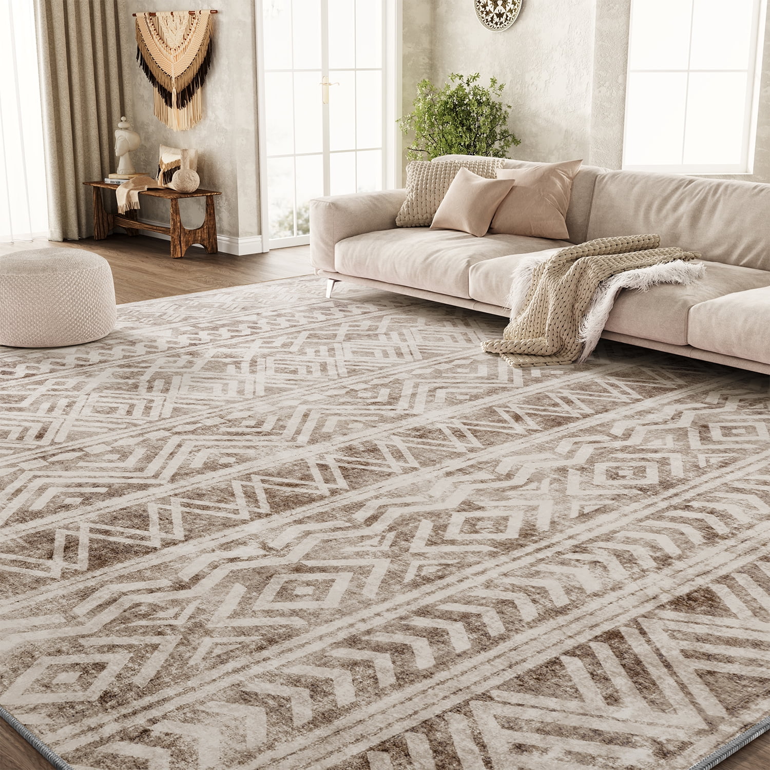 SIXHOME 8'x10' Area Rugs for Living Room Washable Rugs Boho Large Area Rug Modern Geometric Neutral Living Room Rug Carpet Soft Rugs for Bedroom Dining Room Office Home Decor Dark Brown