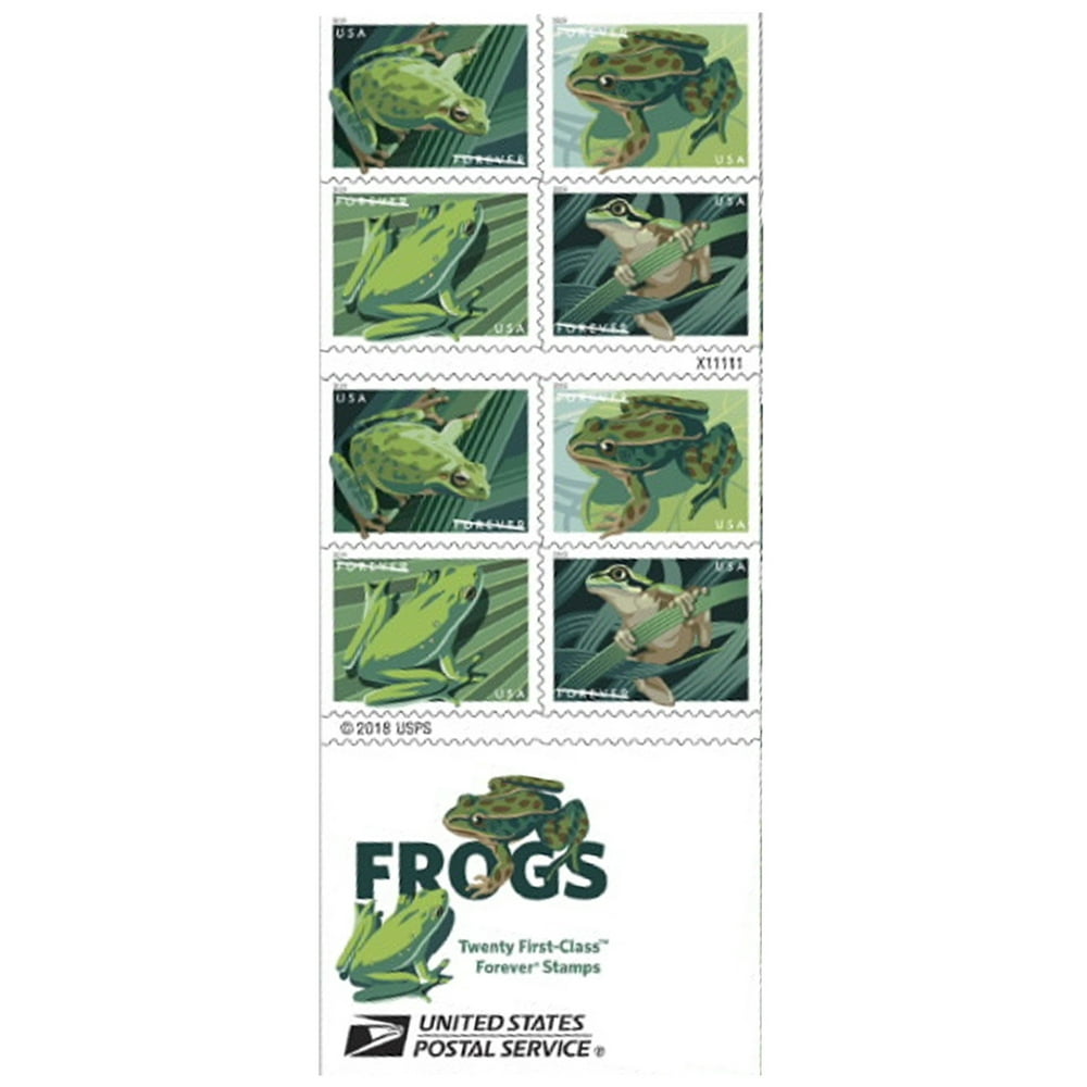 Frog 1 Sheet of 20 USPS First Class Forever Postage Stamps Green