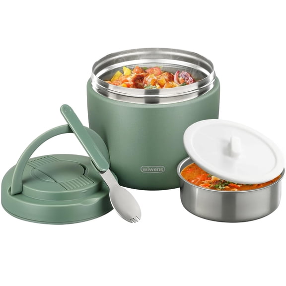 Thermo Food Jar Adults Kids 32oz Soup Insulated Lunch Container for Hot Food Wide Mouth Vacuum Stainless Steel Leakproof Bento Box with Spoon(Green)