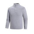 thumbnail image 2 of BiZtdJrK Men's Quarter Zip Up Long Sleeve Sweaters Solid Color Mock Neck Pullover Fall Winter Knitted Sweater Tops, Gray, XXXL, 2 of 7