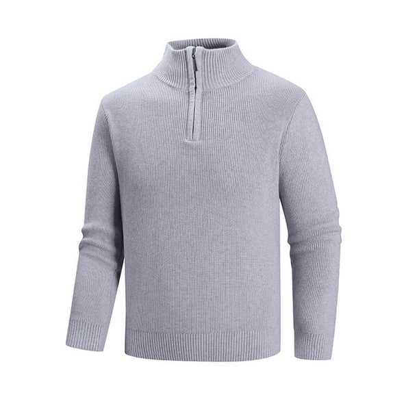pstuiky camisas de manga larga para hombre, Suéter informal de moda para hombre, con cuello alto, media cremallera, elástico, capa base, tejido de manga larga Tops de talla grande para hombre l