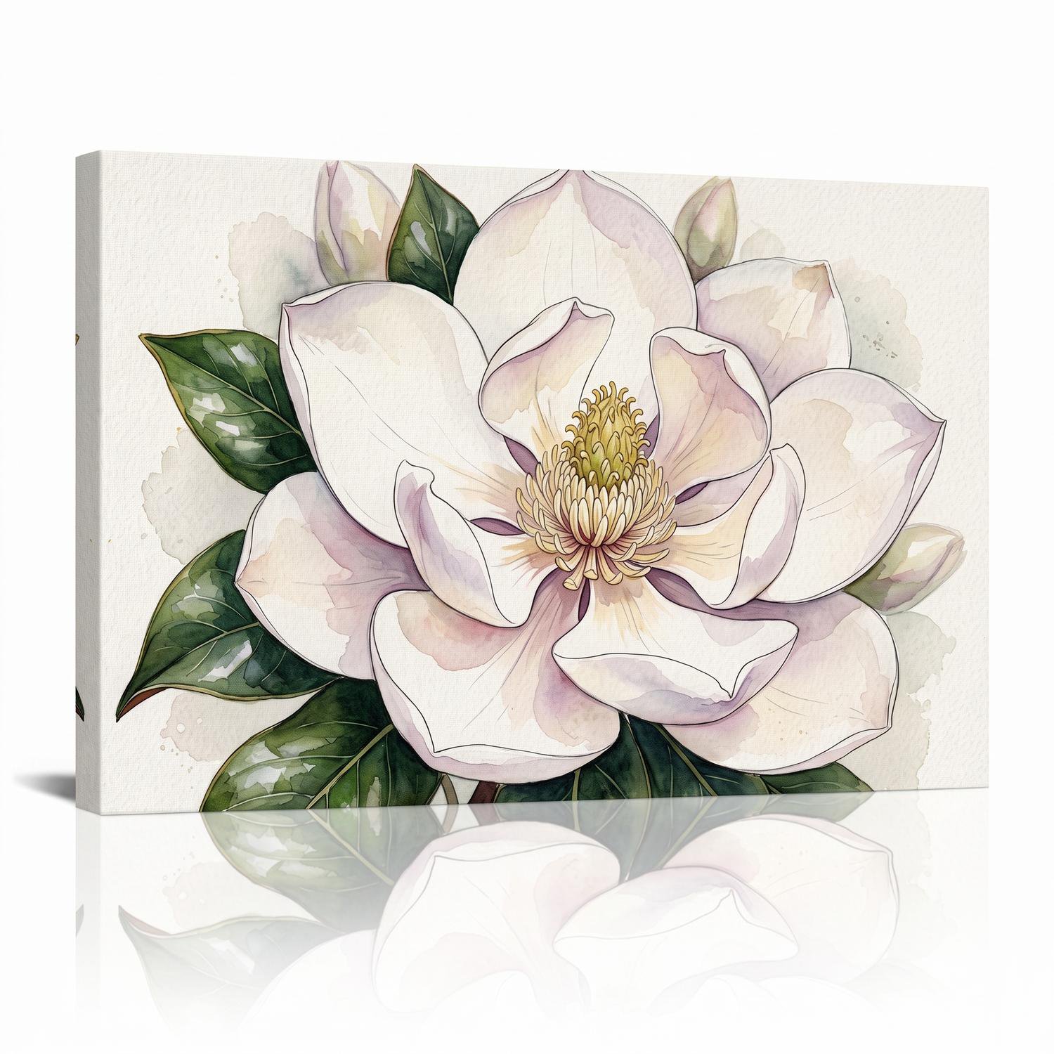 XaaKee Art Prints Large Bloom Focus 0023 Magnolia Floral Canvas Wall Art Prints Inner Framed 18*12Inch