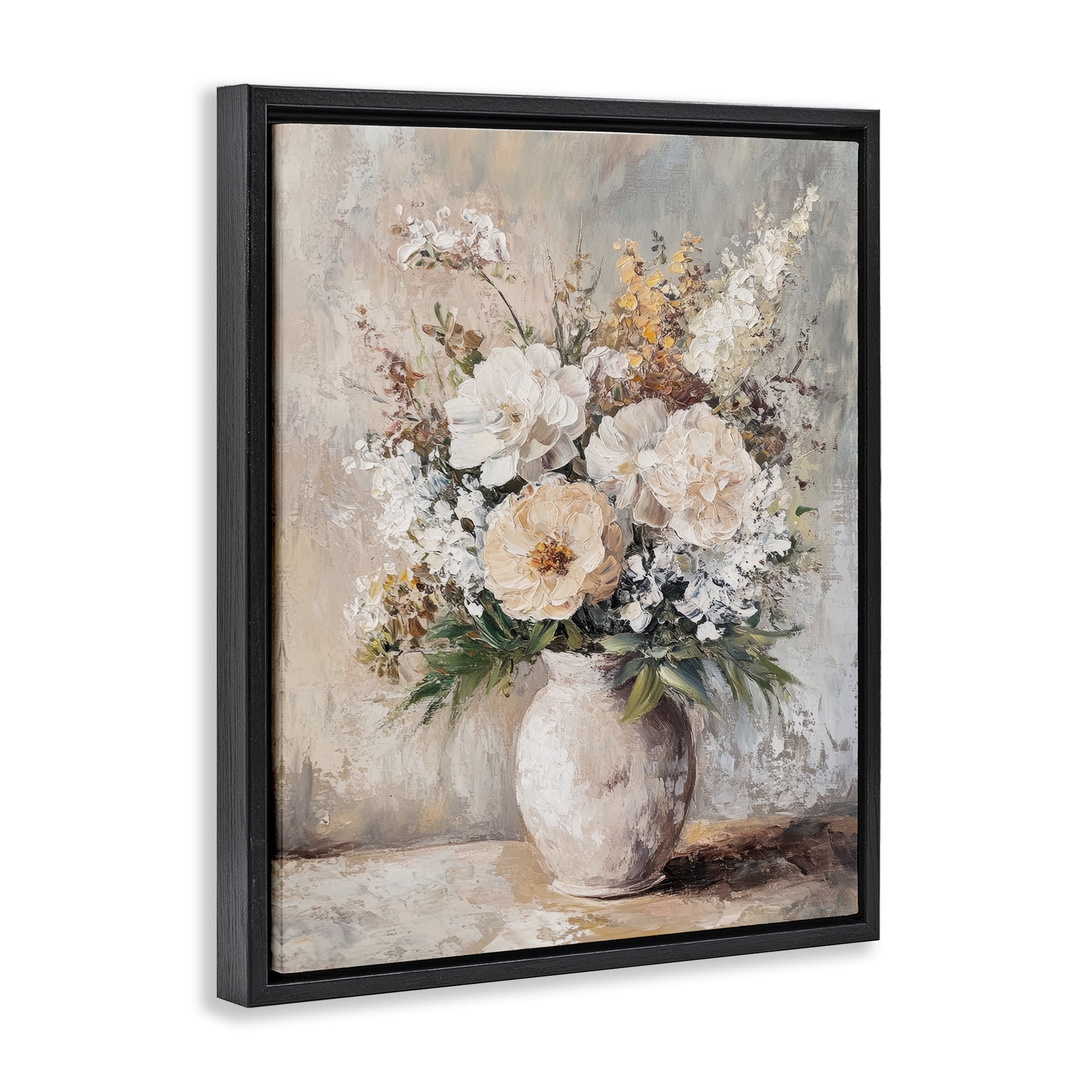 Stupell Industries Bouquet of Wildflowers Plants & Flowers Painting Black Floater Framed Canvas Art Print Wall Art, 25 x 31