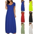 thumbnail image 6 of qucoqpe Womens Plus Size Summer Dresses Casual Loose Solid Maxi Dress Crew Neck Short Sleeve Pleated Flowy Long Dress Beach Sun Dress, 6 of 6