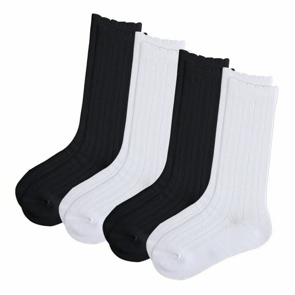 TELOLY 4Pairs Girls Knee High Socks,90-105Cm Knee High Socks,Dress Socks Knee Socks,Style1,Xs