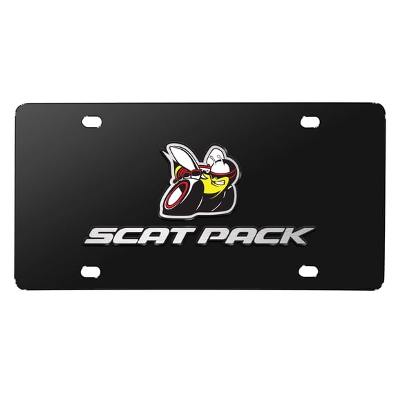 Dodge Scat-Pack Full Color 3D Logo on Black Stainless Steel License Plate