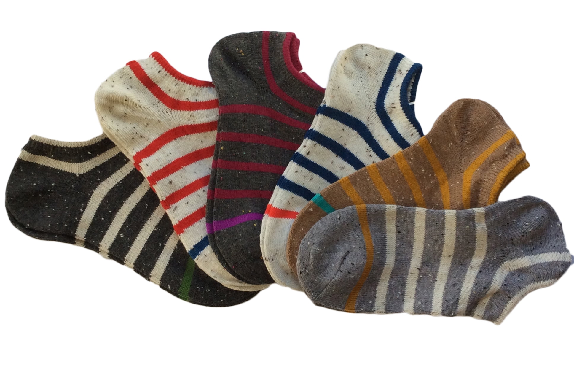 Lian LifeStyle Men's 6 Pairs Low Cut Cotton Socks Striped Size 69