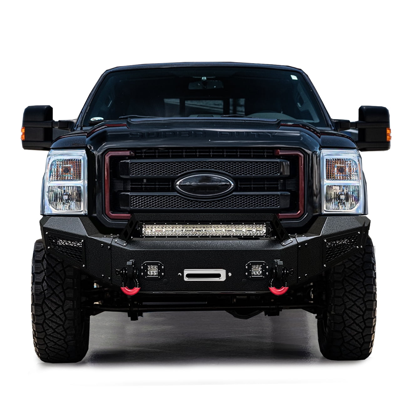Vijay Compatible with 2011-2012-2013-2014-2015-2016 Ford F250/F350/F450 Front Bumper Textured Black Steel with Light and D-ring