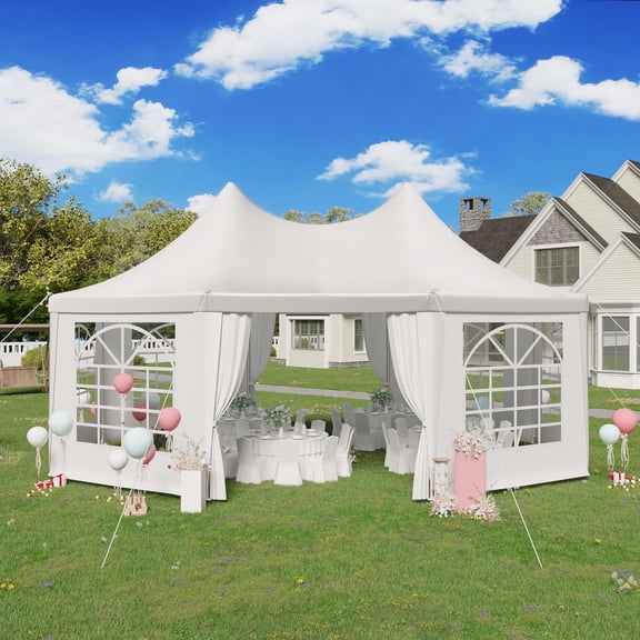 Erommy 20x15ft Party Tent - White Wedding Canopy with 6 Removable Sidewalls, 6 Church Windows and 2 Pull-Back Doors - Heavy Duty Outdoor Gazebo Pavilion Shelter for Events