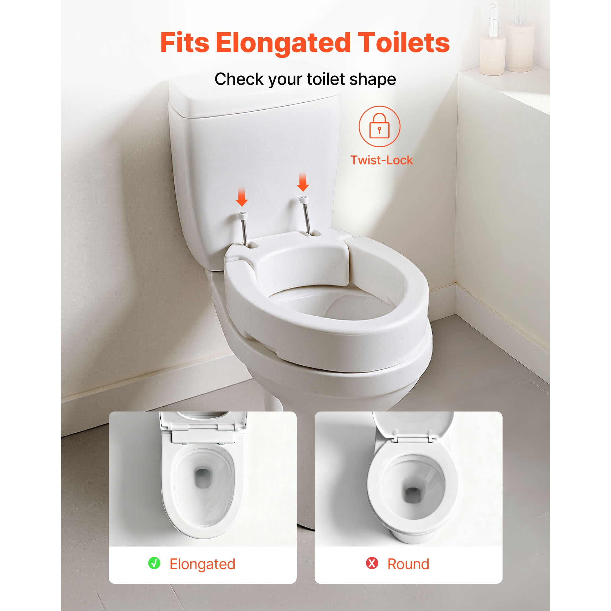 KFFKFF Raised Toilet Seat with 300 lbs Capacity, 3.5-Inch Height Increase, Enlarged Opening for Seniors, Adults, and Individuals with Disabilities, Compatible with Elongated Bowls