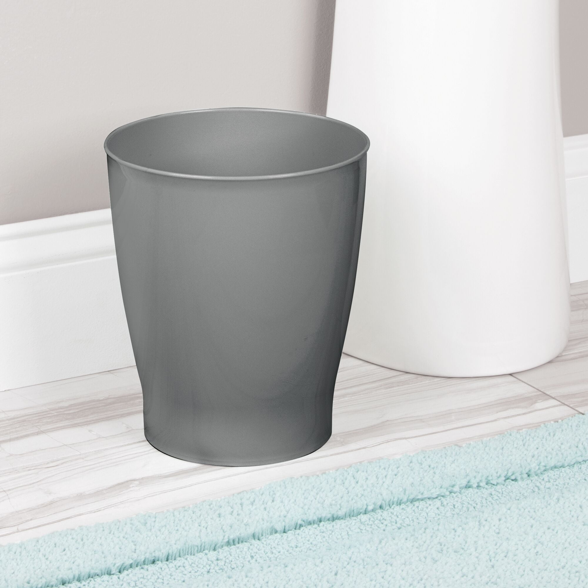 mDesign Small Round Bathroom 1.25 Gal. Trash Can Wastebasket, Charcoal Gray