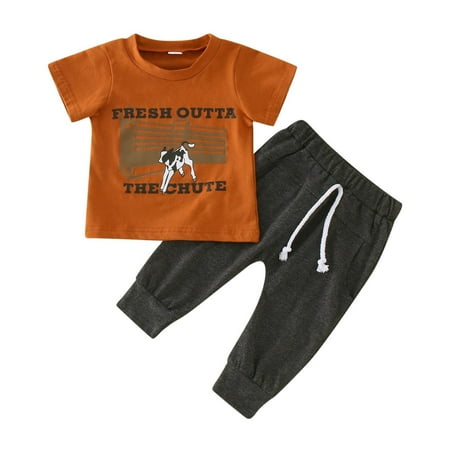 

Toddler Boys Girls Short Sleeve Letter Cartoon Cow Printed T Shirt Tops Pants Outfits Boys Sweatsuit Size 4t 5t