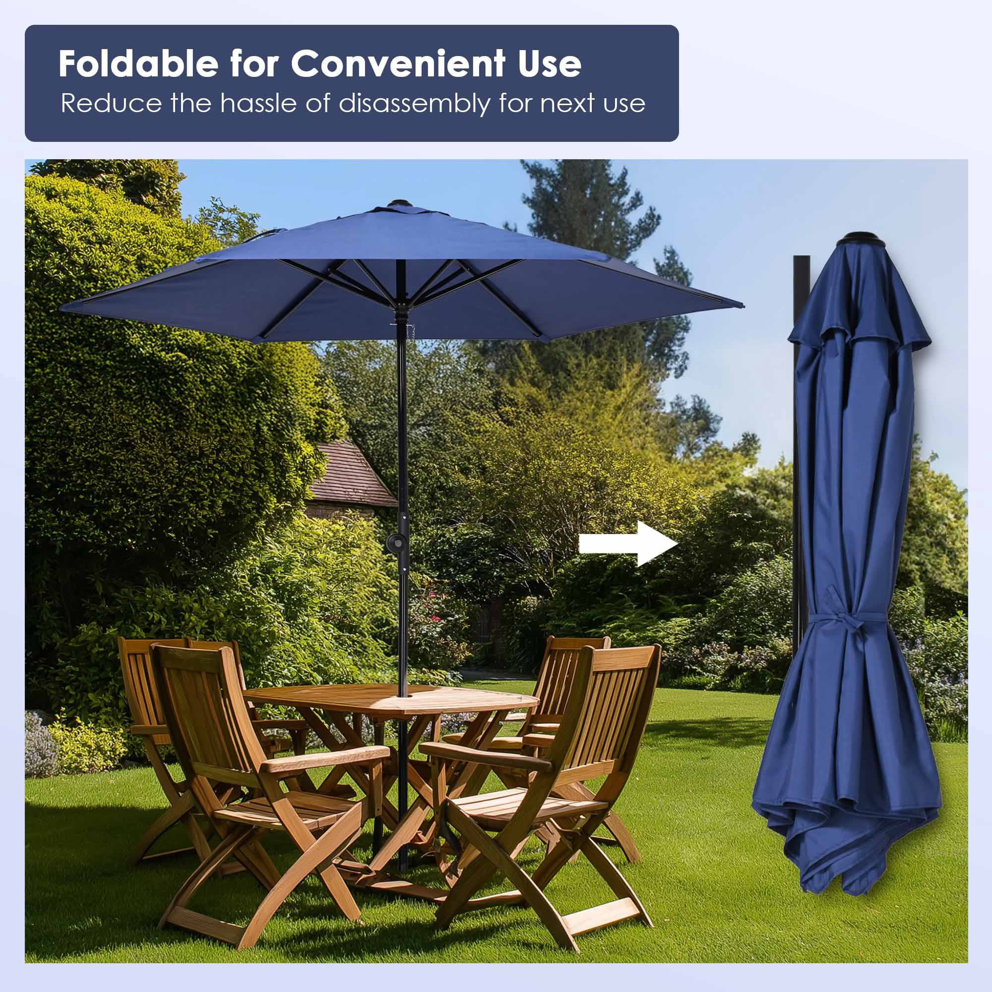 Yescom 7.5ft Outdoor Patio Umbrella with Base Included Heavy Duty Weighted Stand Holder with Scale Tilt Sunshade Garden Parasol for Yard Deck Market Pool Navy Blue