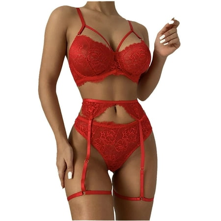 

Mrat Lingerie Sets Corset Set Lace Bodysuit Women Solid Color Bralette Panty Lace Embroidery Lingerie Set Lingerie Set with Garter Belt