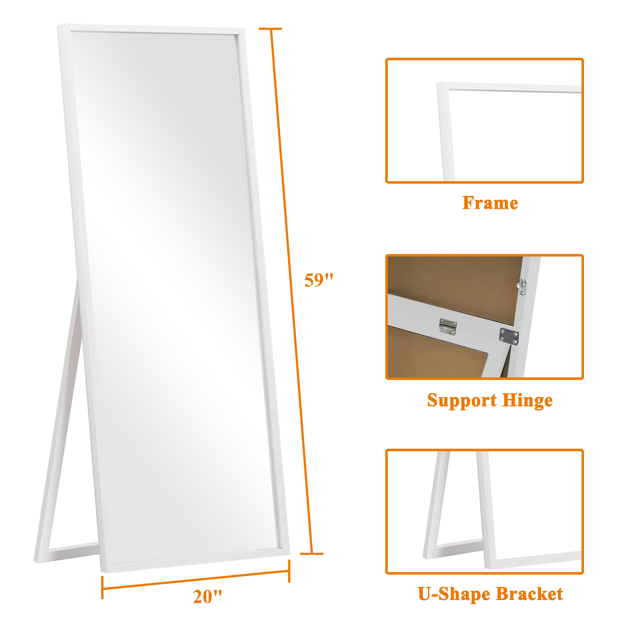 59"x20" Full Length Mirror Freestanding Mirror for Living Room Ivory White