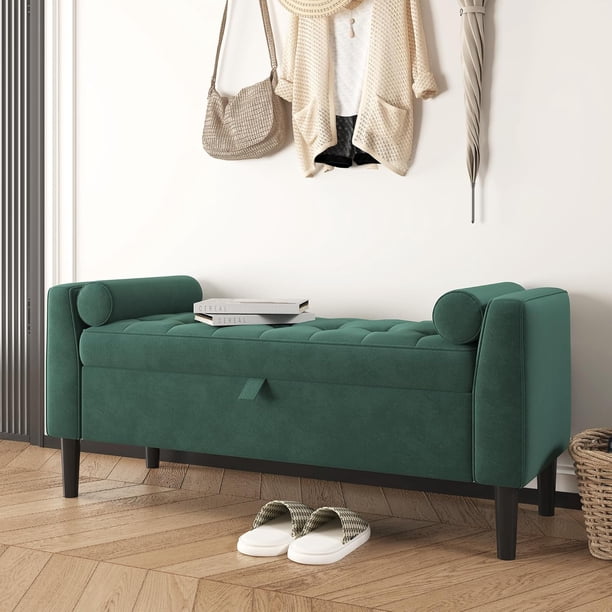 Almacenamiento Ottoman Bench – Upholstered End-of-Bed Almacenamiento Chest con Rolled Armrests Madera Legs Entryway Shoe Bench y Footrest Seat para cm de Alturaallway cm de Profundidadormitorio..
