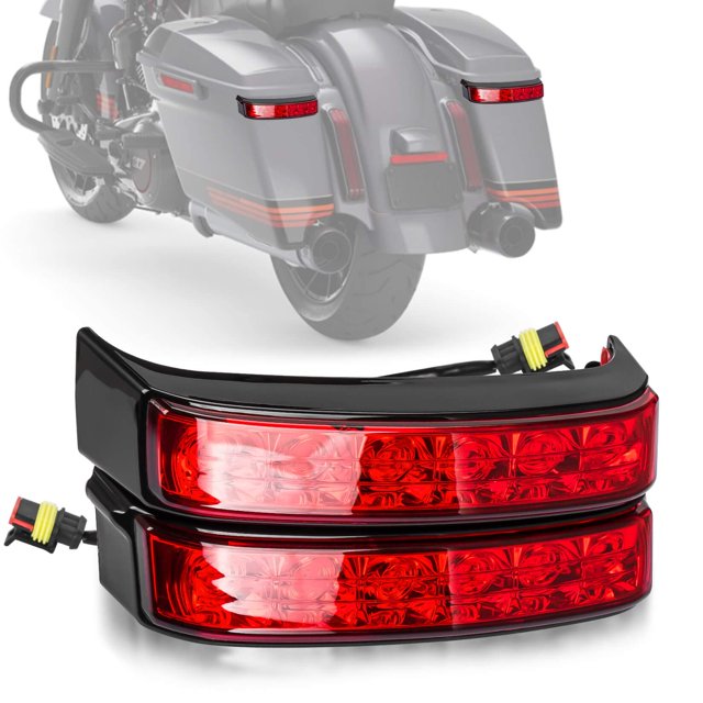 PSLER Boîtier de Sacoche Feu Arrière Frein Clignotant Lampe LED pour Rue Route Glide CVO Electra Glide Ultra Classique Ultra Limité CVO 2014-2022 (Noir Rouge)