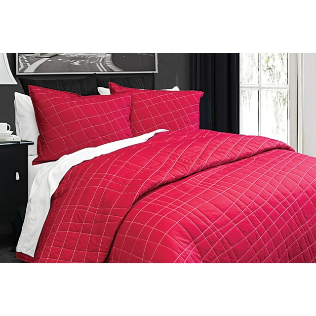 Alamode Home Quinn Courtepointe Rouge Format Grand Lit 90"x90 Pouces Couvre-Lit Couvre-Lit