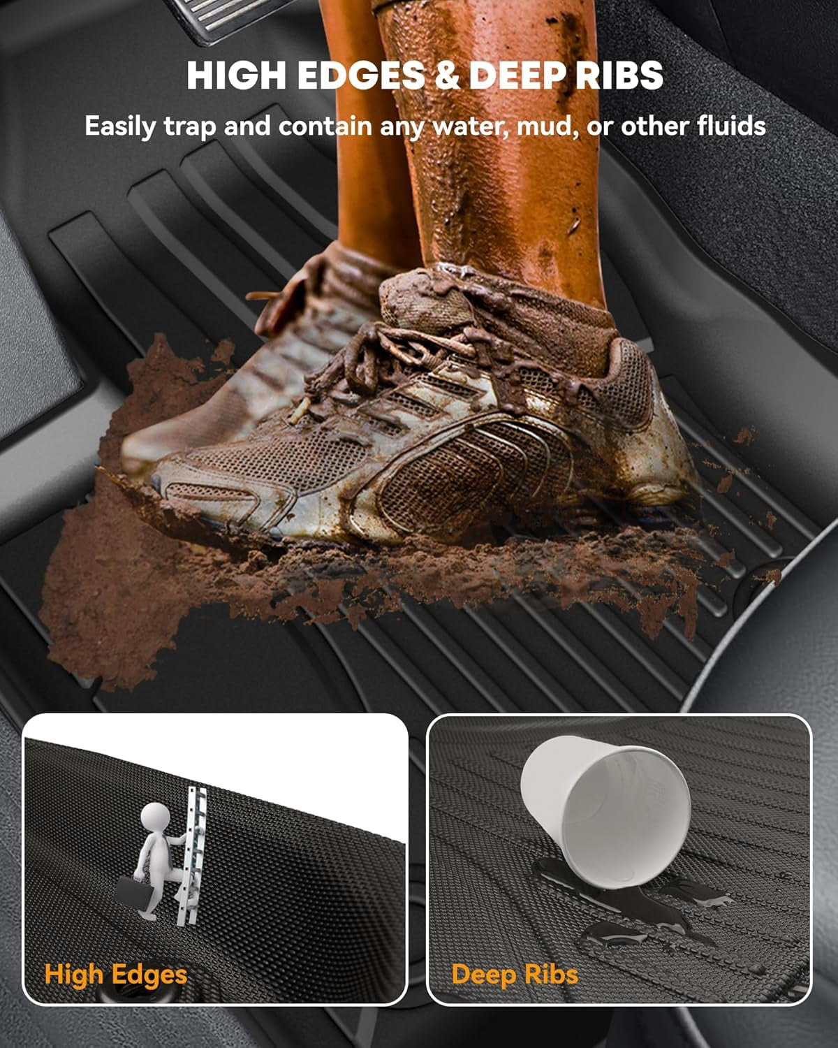 AOMSAZTO Floor Mats and Cargo Mat for 2017-2024 Jeep Compass -All Weather Protection TPE Anti-Slip Automotive Floor Mats for Jeep Compass,1st & 2nd Row Full Set Floor Liners Car Mats