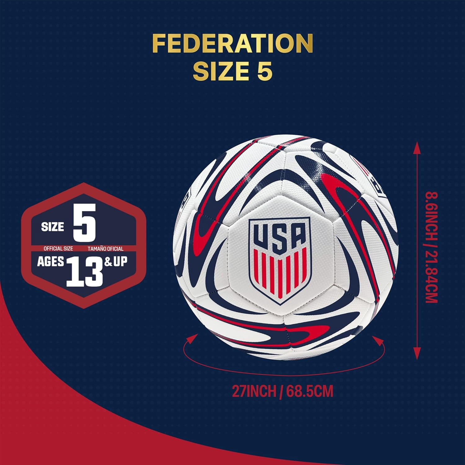 Icon Sports Official Licensed US Soccer Federation Soccer Ball - USSF188BL White Size 5