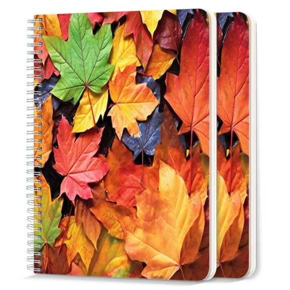 Spiral Notebook,College Ruled Journal,8.26" x 5.71" 50 Sheets/100 Pages,2 Pack - Colorful Display of Autumn Leaves in Various Shades