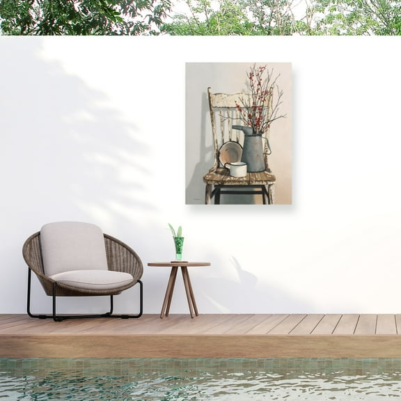 Cecile Baird 'Watering Can On Chair' Outdoor Canvas 32x24