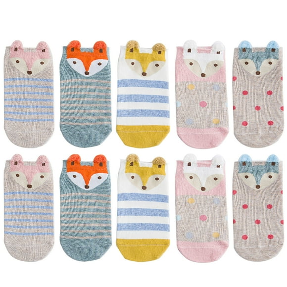 Cotton Socks Patterned Fox 5 Pairs Cartoon Low Cut Socks Casual Socks for Women