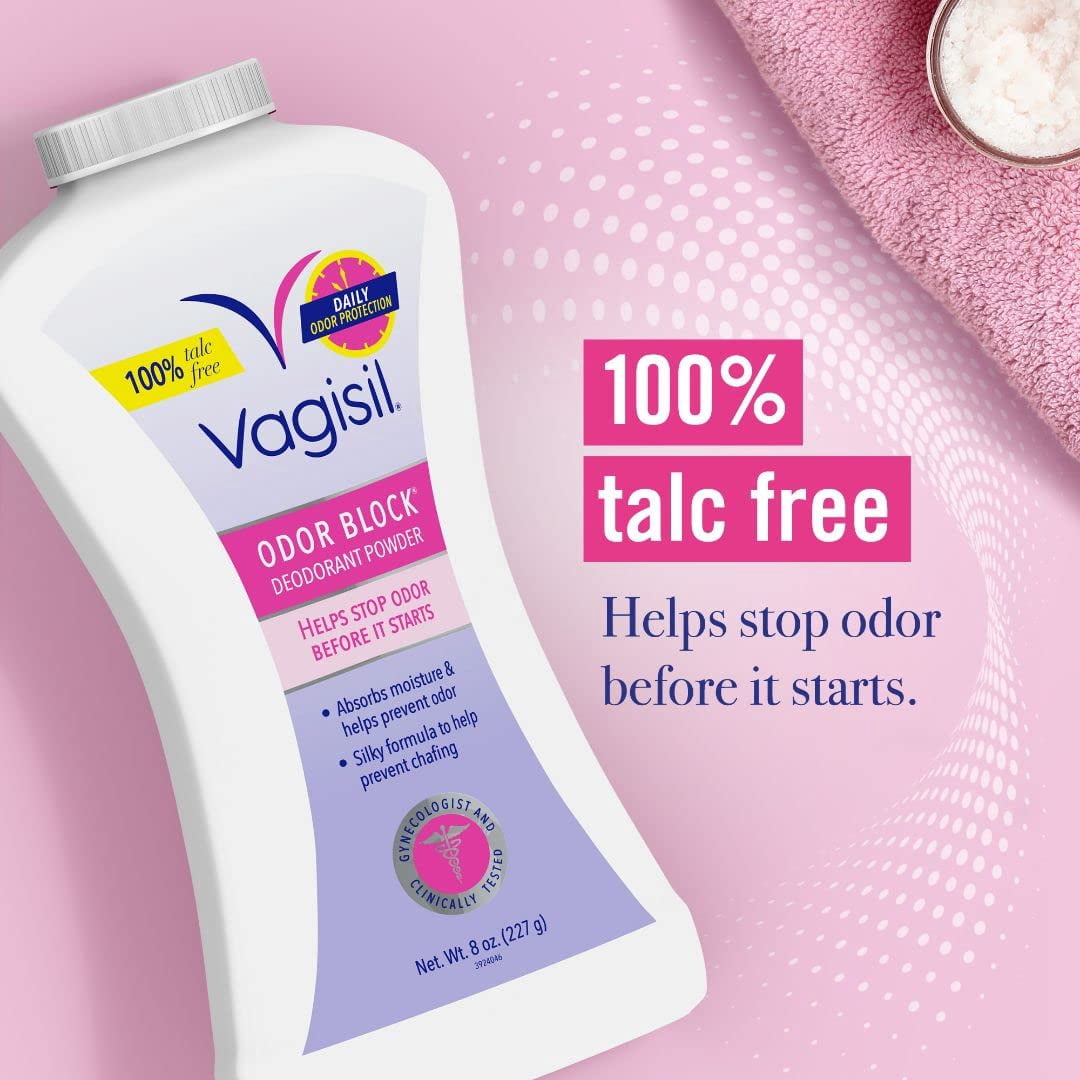 5 Pack - Vagisil Deodorant Powder, Odor Block, 8 Ounce Each