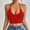 003 Red, variant on Women's Solid Color Halter Crop Tops V Neck Sleeveless Backless Trendy Tops Casual Slim Fit Tops