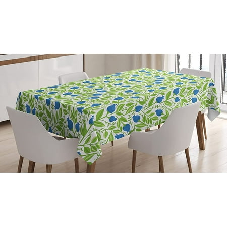 

Fruits Tablecloth Flowering Blueberry Blossoms Vivid Leaf Branches Nature Plants Design Dining Room Kitchen Rectangular Table Cover 52 X 70 Violet Blue