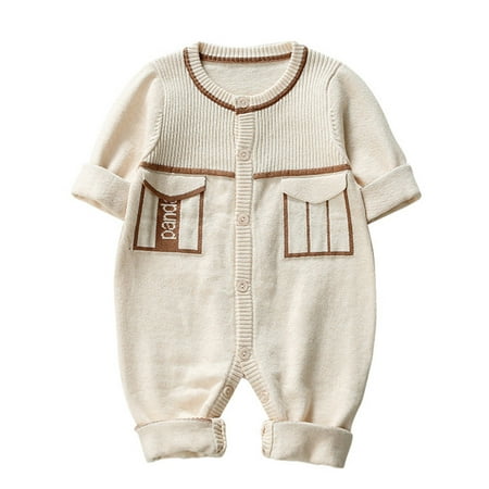 

Fsqjgq Zip Up Hoodie for Boys Baby Button Knitted Romper Cotton Long Sleeve Boy Girl Sweater Clothes Baby Splice Jumpsuit 1 Piece Outfits 18 Month Boy Outfit Acrylic Beige 66